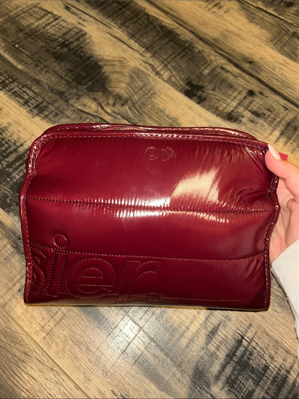 Glossier Quilted Cosmetic Pouch in Deep Wine Red